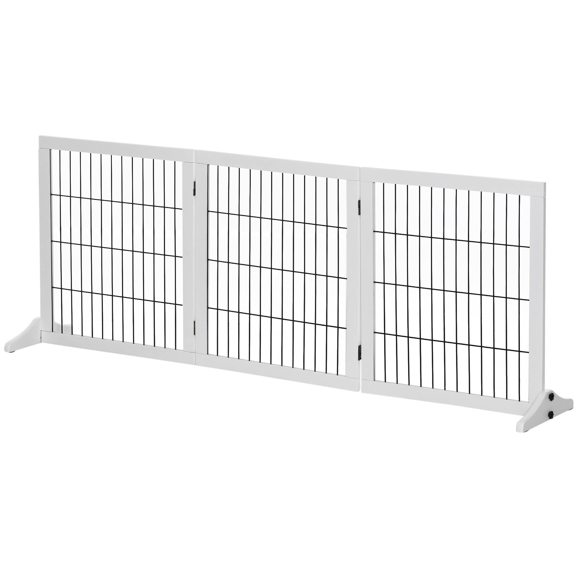 Barrière pour chien autoportante avec pieds 185 x 71 cm, bois, escaliers, portes, cuisine, 3 panneaux, blanc - Image 2
