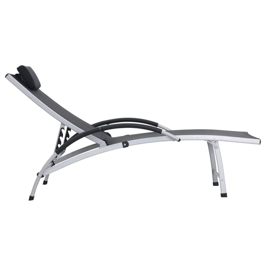 Helloshop26 - Transat chaise longue bain de soleil lit de jardin terrasse meuble d'extérieur aluminium textilène noir - Imagen 3