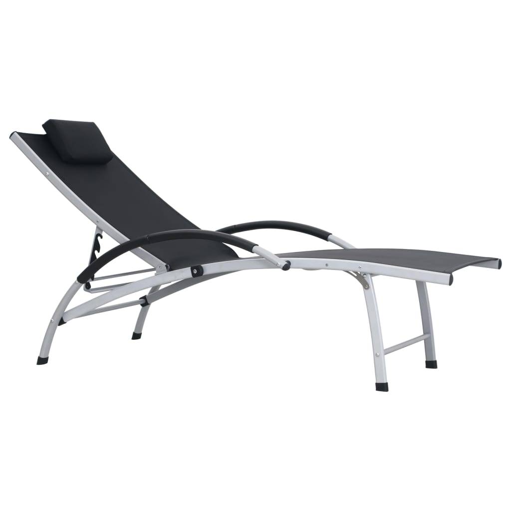 Helloshop26 - Transat chaise longue bain de soleil lit de jardin terrasse meuble d'extérieur aluminium textilène noir - Imagen 1