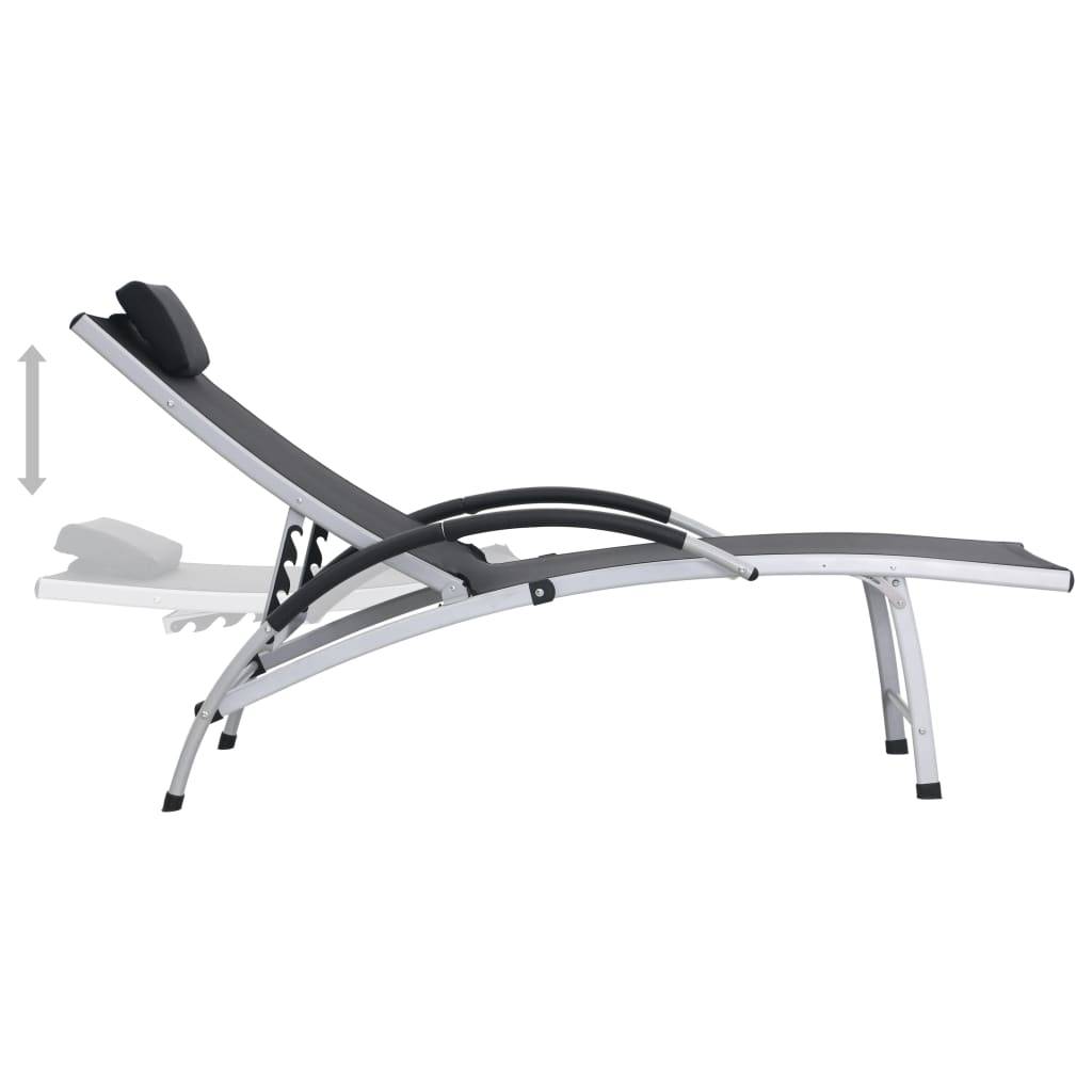 Helloshop26 - Transat chaise longue bain de soleil lit de jardin terrasse meuble d'extérieur aluminium textilène noir - Imagen 4