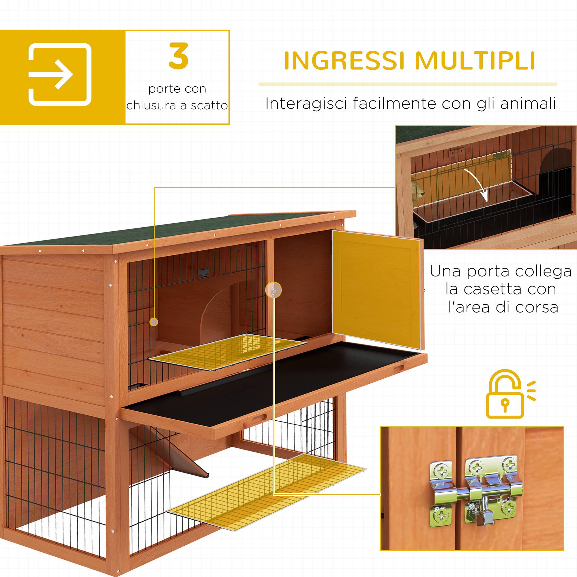Clapier lapin 2 niveaux bois extérieur traitement anticorrosion 120x50x92cm - ComfortXL Outdoor Living - Image 6