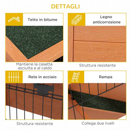 Clapier lapin 2 niveaux bois extérieur traitement anticorrosion 120x50x92cm - ComfortXL Outdoor Living - Image 9