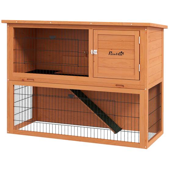 Clapier lapin 2 niveaux bois extérieur traitement anticorrosion 120x50x92cm - ComfortXL Outdoor Living - Image 2