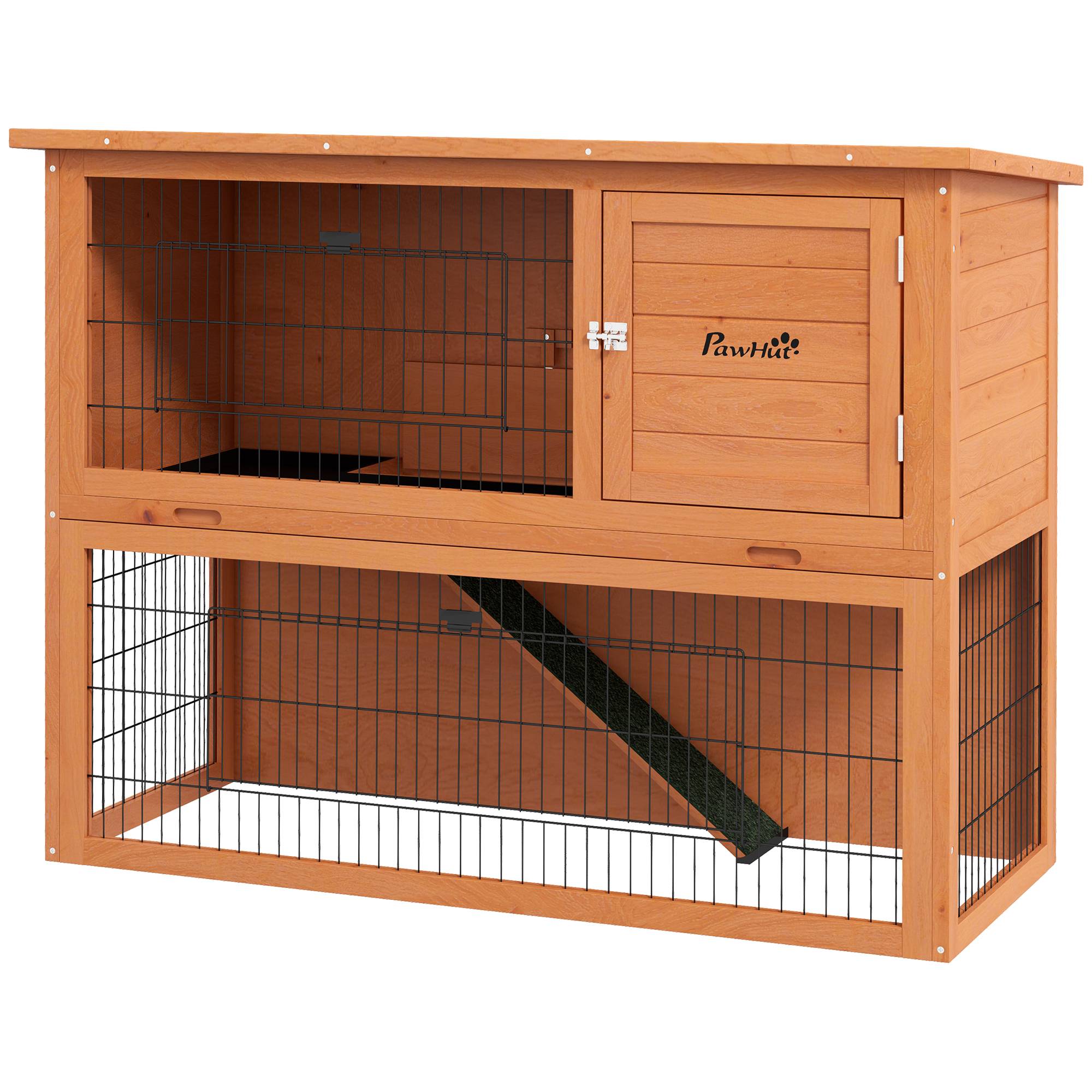 Clapier lapin 2 niveaux bois extérieur traitement anticorrosion 120x50x92cm - ComfortXL Outdoor Living - Image 2
