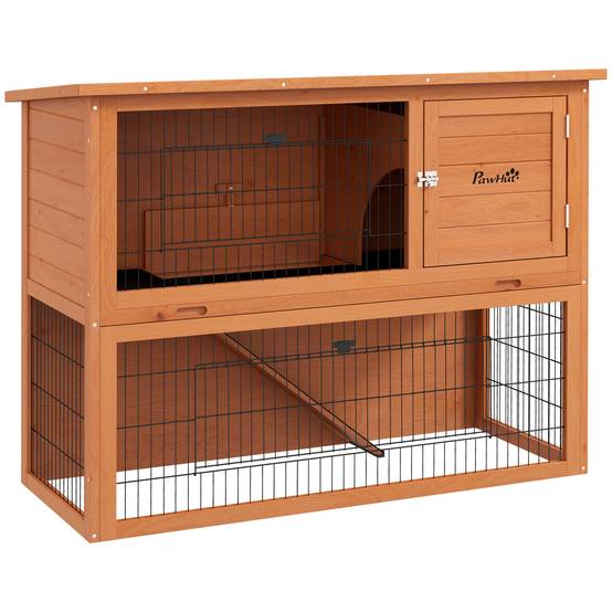 Clapier lapin 2 niveaux bois extérieur traitement anticorrosion 120x50x92cm - ComfortXL Outdoor Living - Image 1