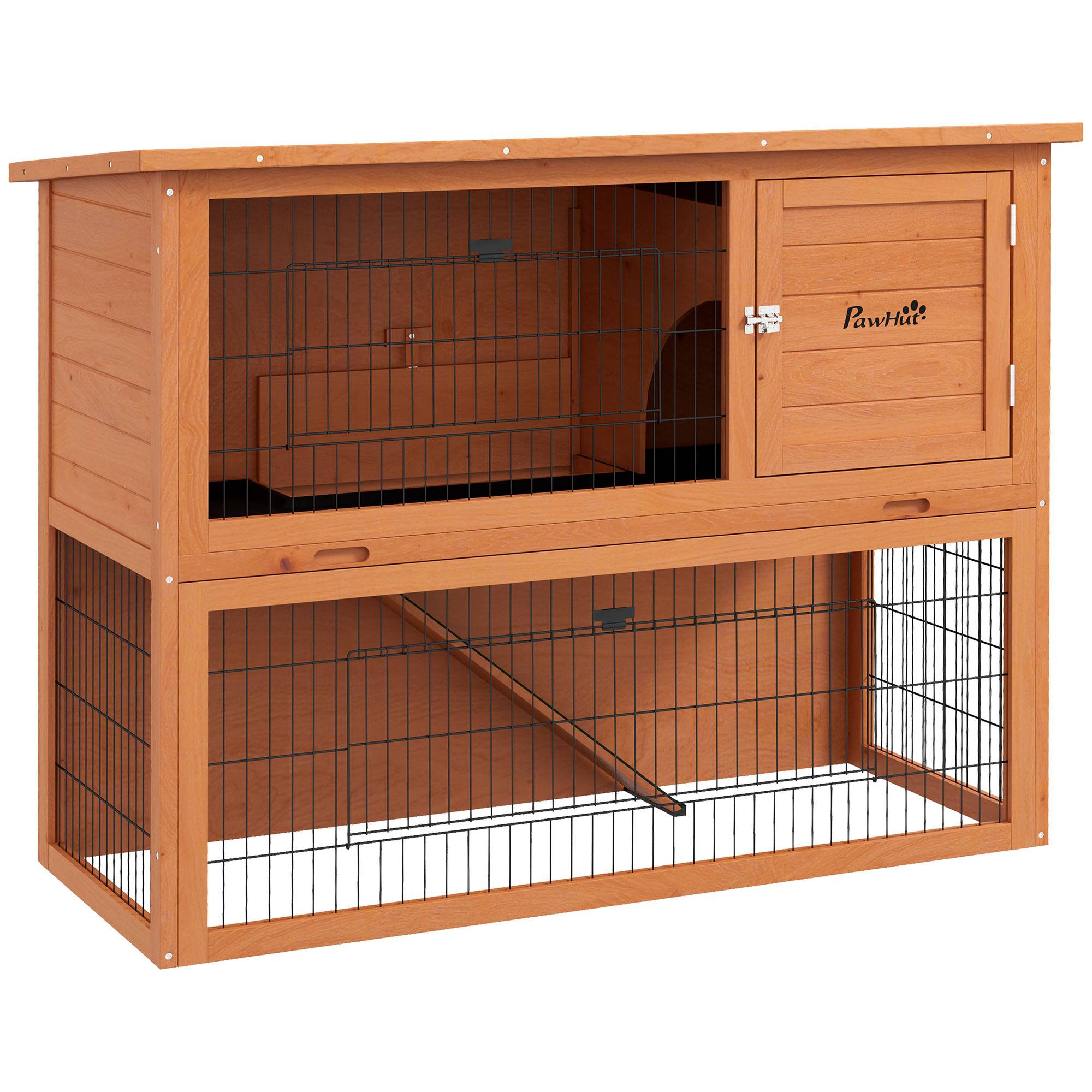Clapier lapin 2 niveaux bois extérieur traitement anticorrosion 120x50x92cm - ComfortXL Outdoor Living - Image 1