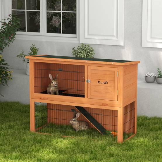 Clapier lapin 2 niveaux bois extérieur traitement anticorrosion 120x50x92cm - ComfortXL Outdoor Living - Image 3
