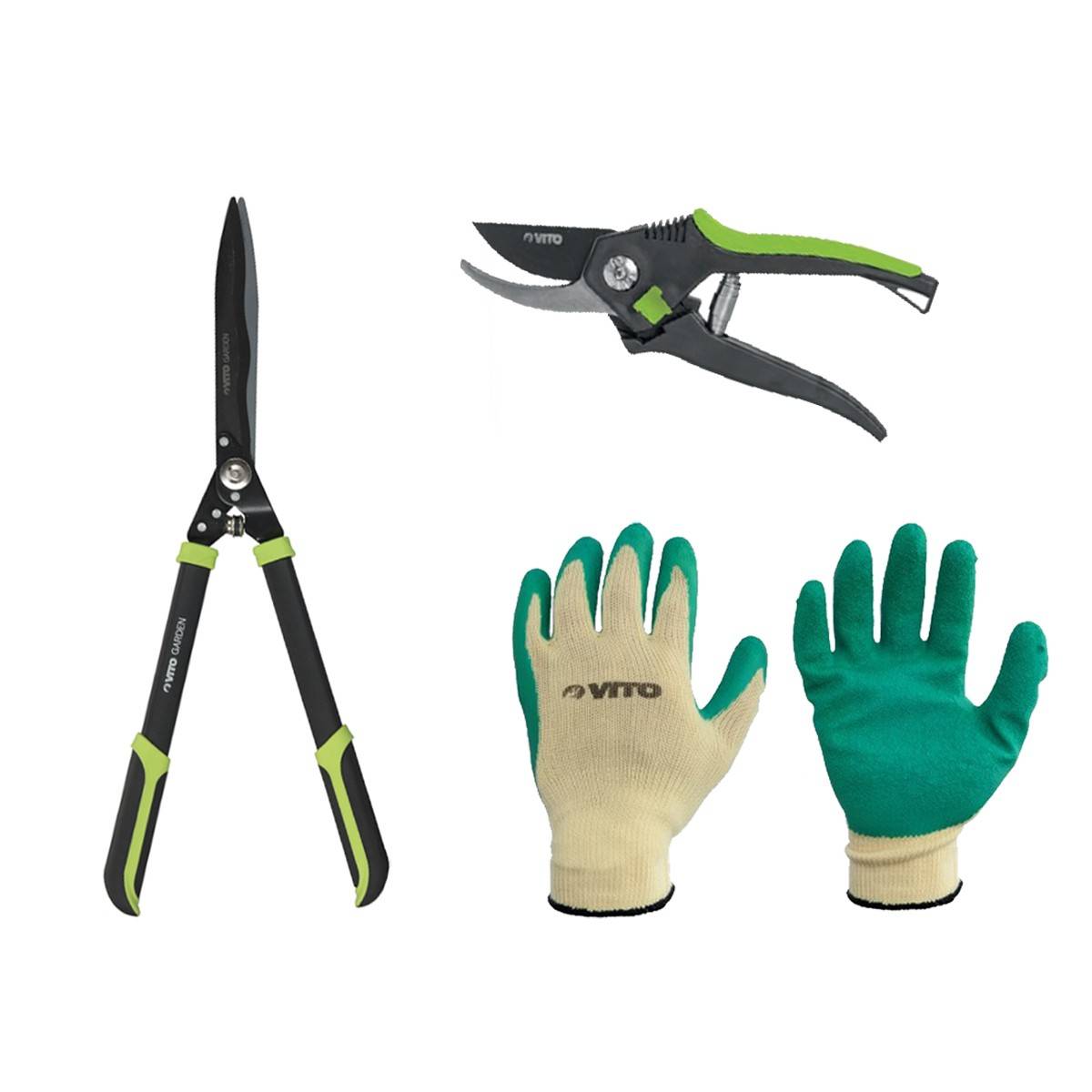 Pack Outils Taille haie Lame 27,5 cm + Gants de jardin + Sécateur 20 cm VITO - Imagen 1
