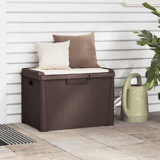 Banc Coffre de Rangement Polypropylène avec Coussin pour Jardin Terrasse Brun 125L – ComfortXL Outdoor Living - Image 1