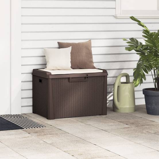 Banc Coffre de Rangement Polypropylène avec Coussin pour Jardin Terrasse Brun 125L – ComfortXL Outdoor Living - Image 3