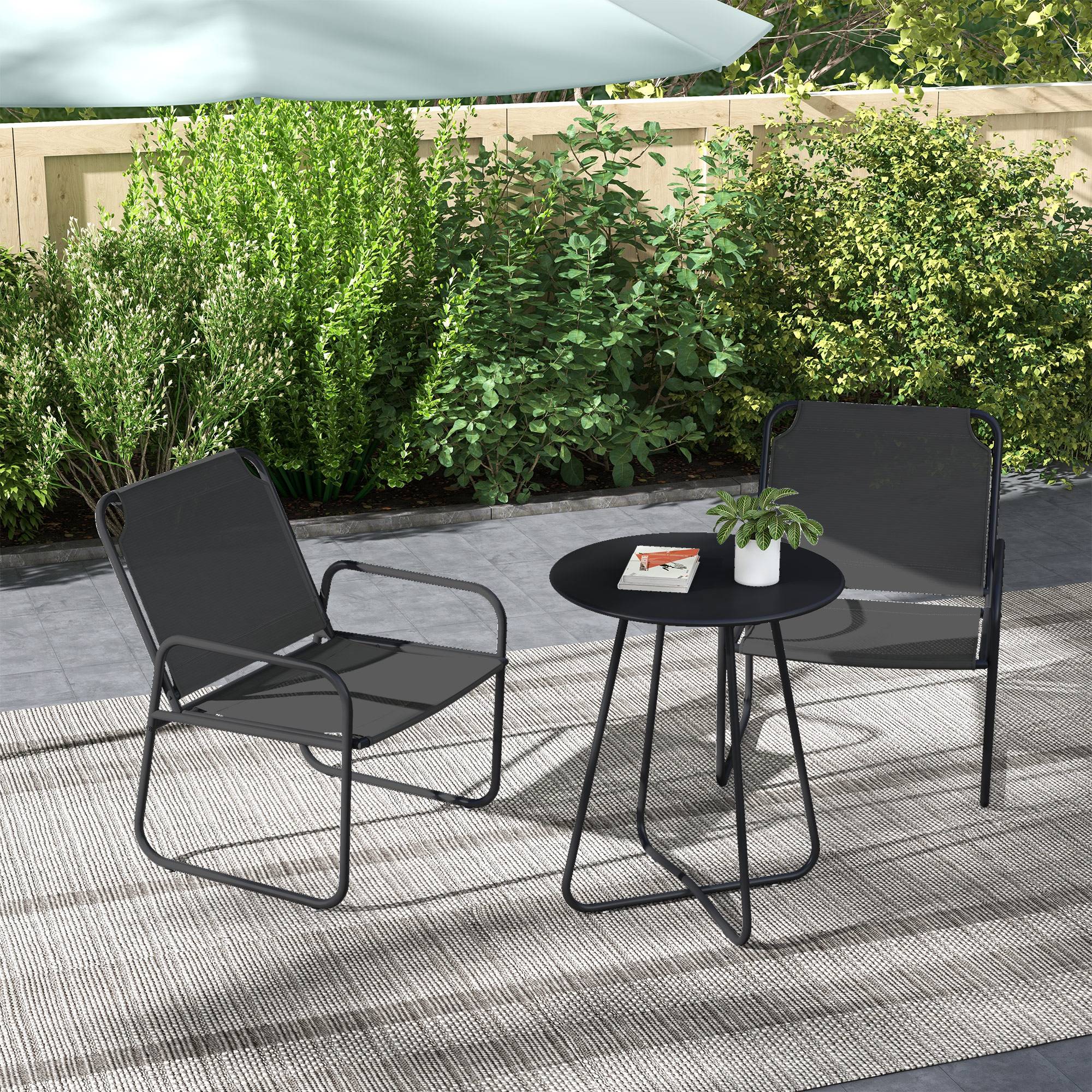 Outsunny - Ensemble salon de jardin 3 pcs 2 fauteuils et table ronde gris - Outsunny - Imagen 2