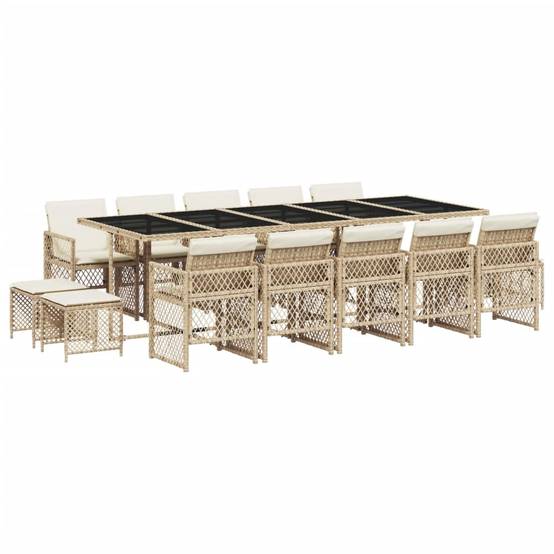 Salon de Jardin XXL 14 Places Encastrable, Grande Table Verre, Résine Tressée Beige et Tabourets – ComfortXL Outdoor Living - Image 2