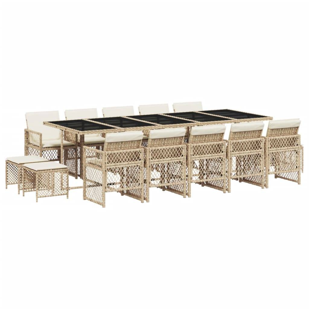 Salon de Jardin XXL 14 Places Encastrable, Grande Table Verre, Résine Tressée Beige et Tabourets – ComfortXL Outdoor Living - Image 2