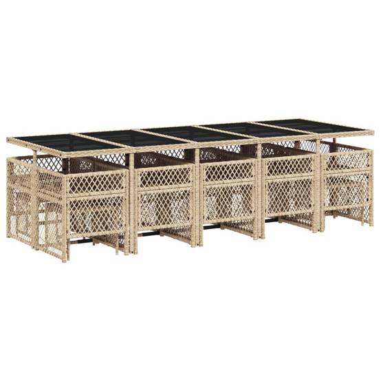 Salon de Jardin XXL 14 Places Encastrable, Grande Table Verre, Résine Tressée Beige et Tabourets – ComfortXL Outdoor Living - Image 6