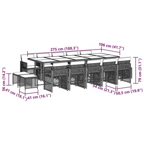 Salon de Jardin XXL 14 Places Encastrable, Grande Table Verre, Résine Tressée Beige et Tabourets – ComfortXL Outdoor Living - Image 4