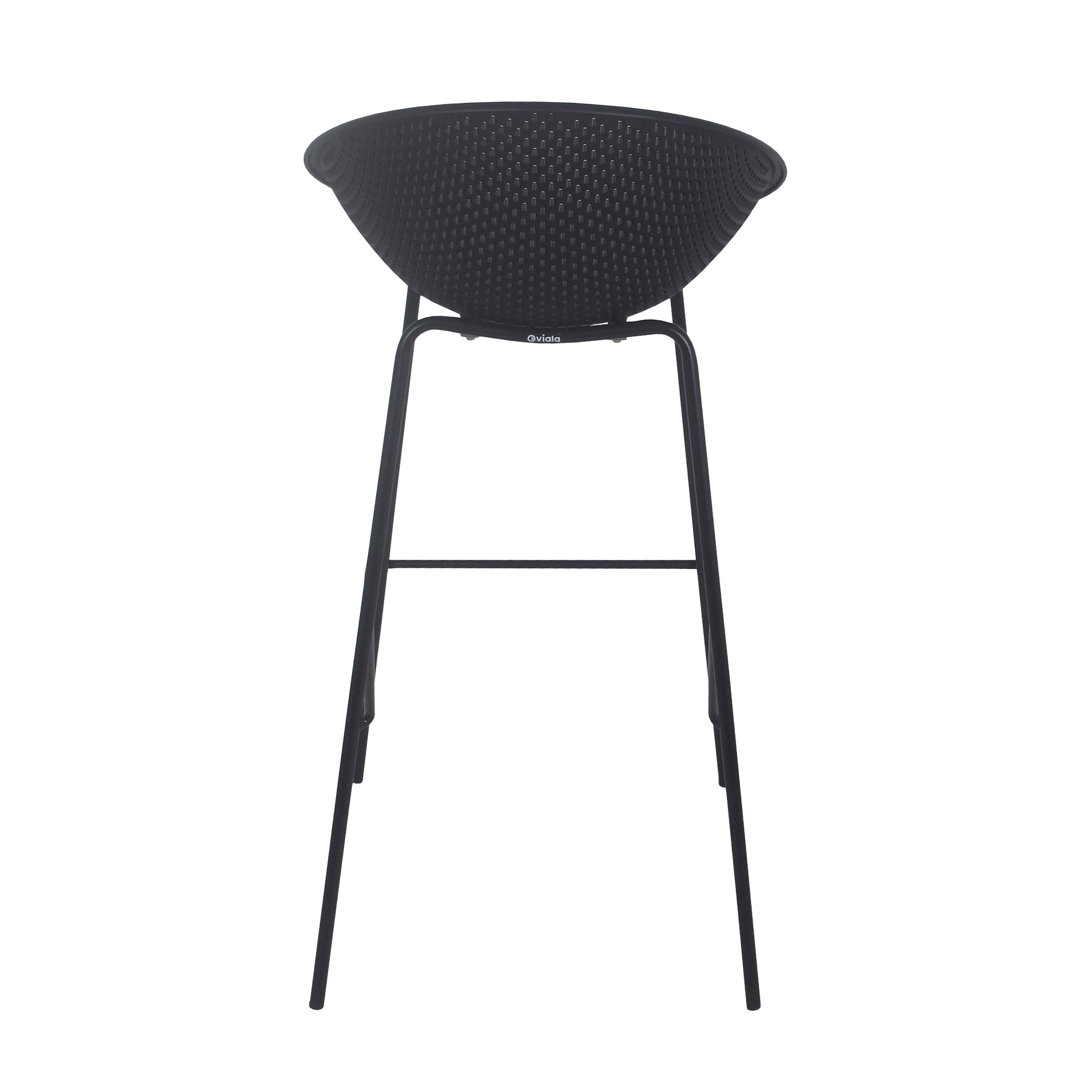 Oviala - Lot de 4 chaises hautes de terrasse en plastique noires Buda - Oviala - Image 5