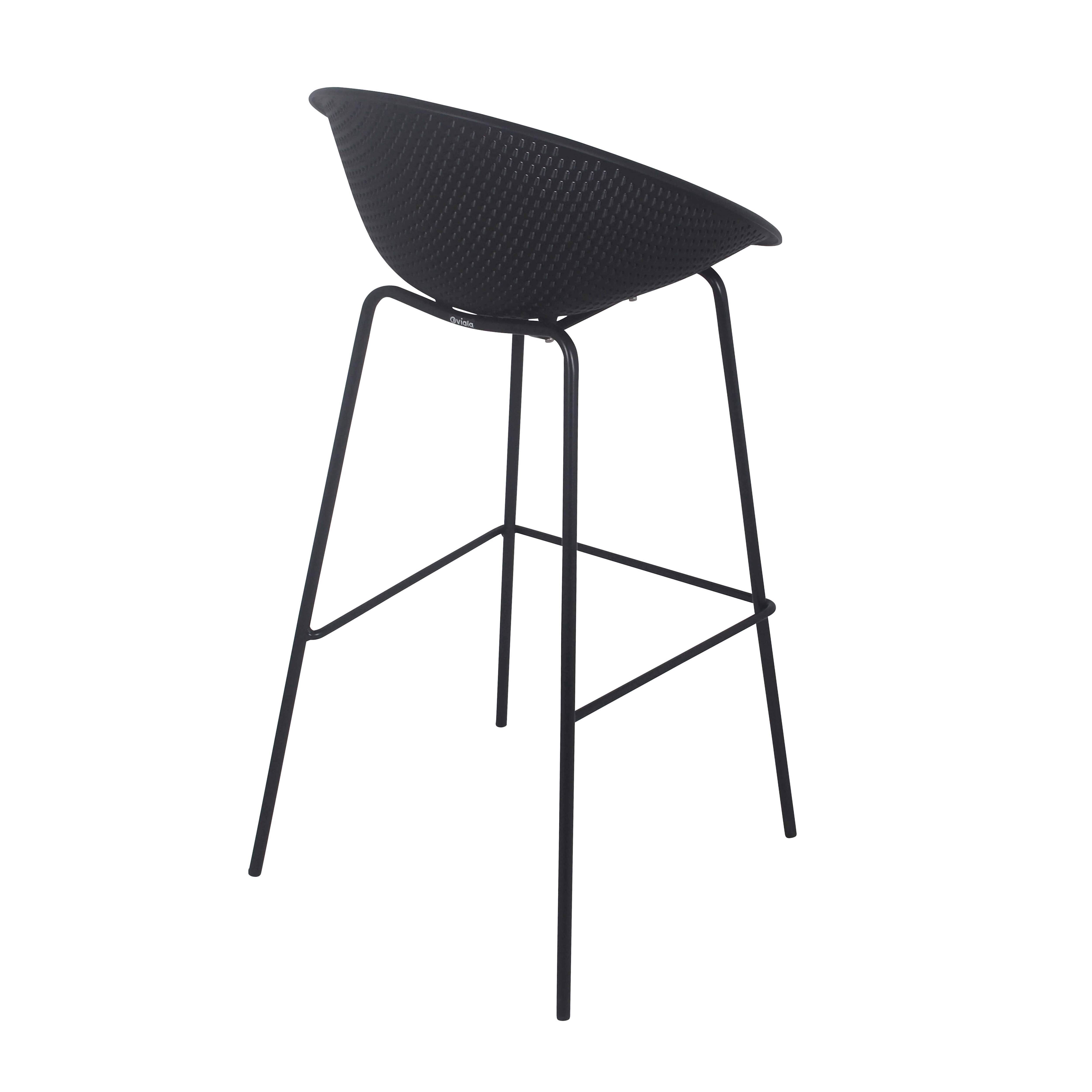 Oviala - Lot de 4 chaises hautes de terrasse en plastique noires Buda - Oviala - Image 6