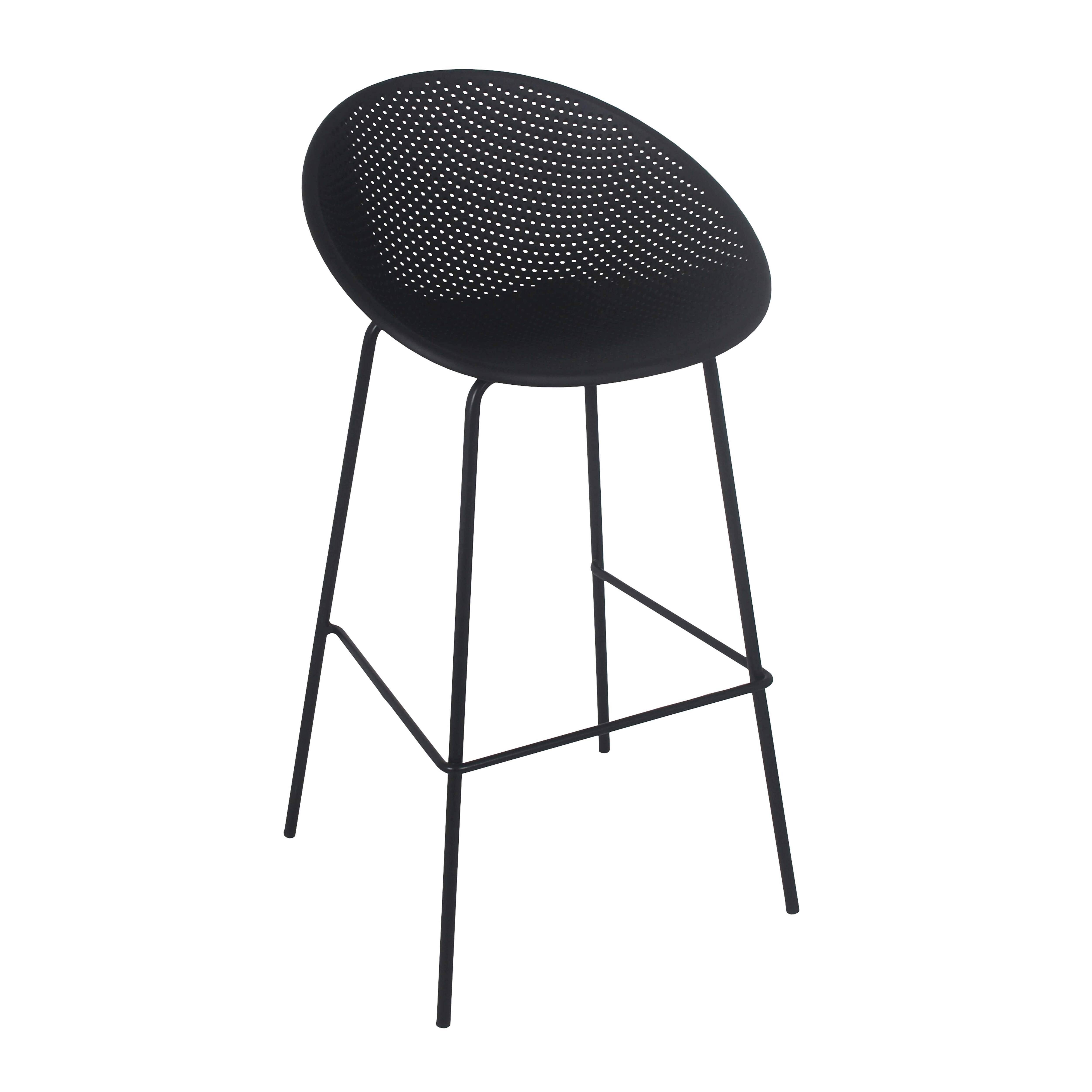 Oviala - Lot de 4 chaises hautes de terrasse en plastique noires Buda - Oviala - Image 2