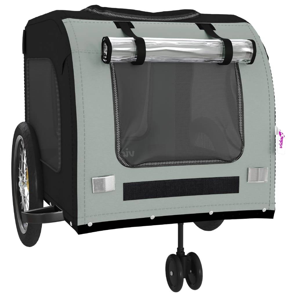 Remorque de vélo pour animaux fer et tissu noir et gris 68 x 134 x 73 cm - PANGIVO - Image 5