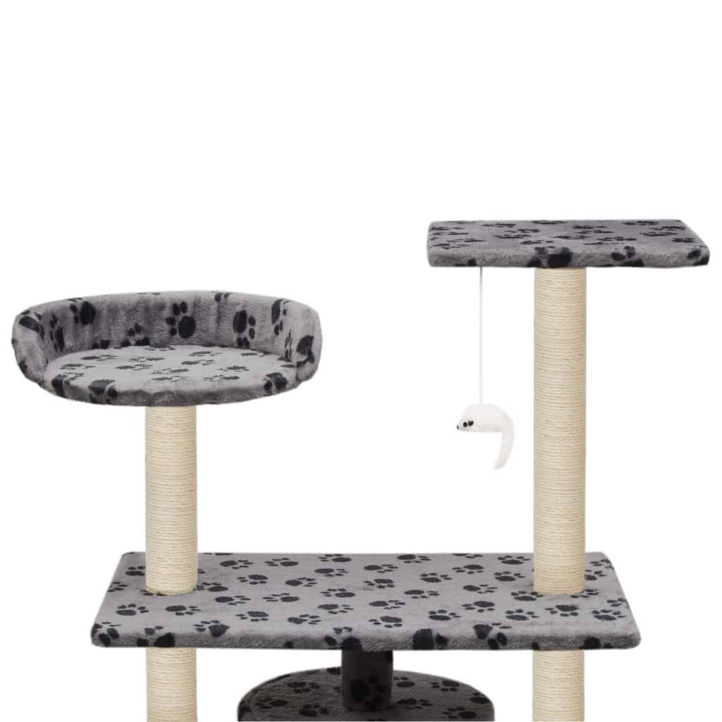 Helloshop26 - Arbre à chat griffoir grattoir niche jouet animaux peluché en sisal 95 cm gris motif de pattes - Imagen 5