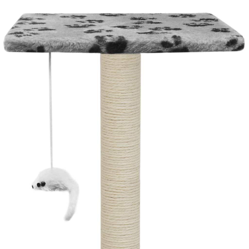 Helloshop26 - Arbre à chat griffoir grattoir niche jouet animaux peluché en sisal 95 cm gris motif de pattes - Imagen 7