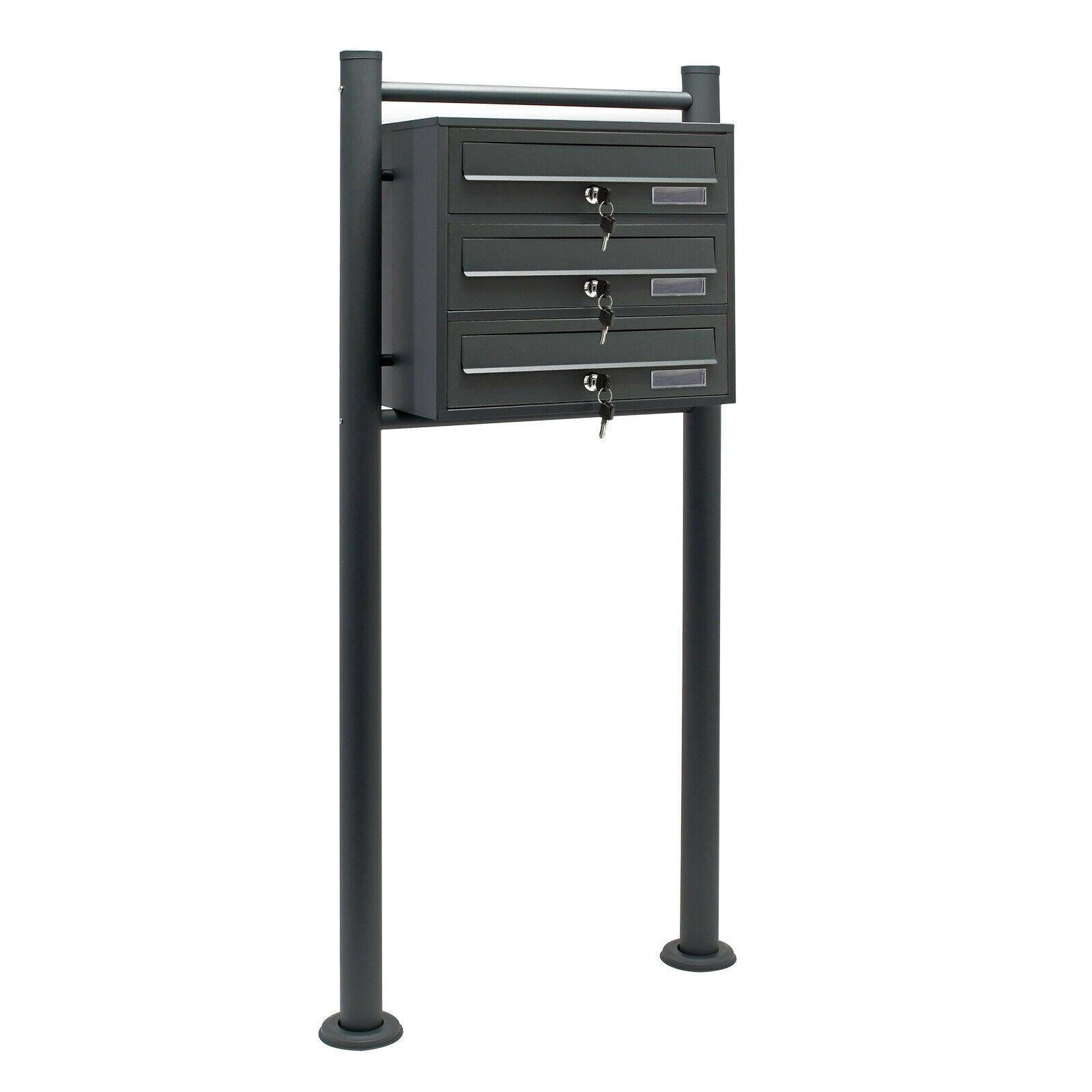Helloshop26 - Bloc 3 boites aux lettres pied de support 3 compartiments superposé acier galvanisé 36 x 38,5 x 27 cm anthracite - Imagen 1