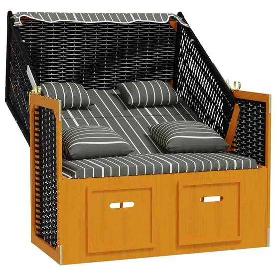 Chaise de plage Strandkorb Résine tressée bois Extérieur auvent Noir gris - ComfortXL Outdoor Living - Image 4