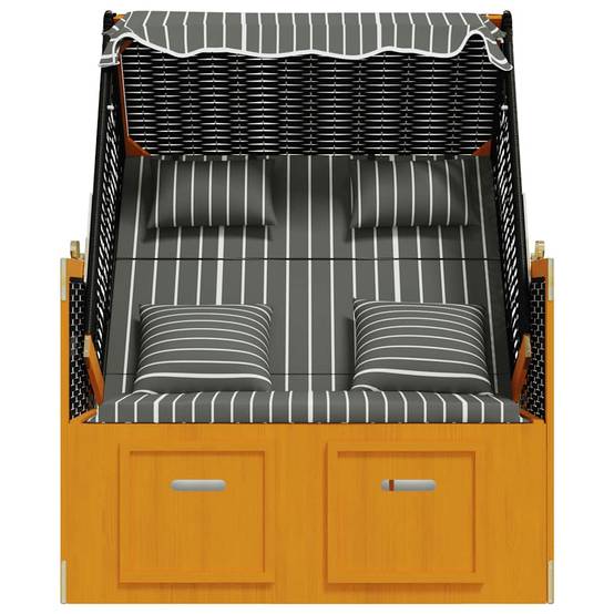 Chaise de plage Strandkorb Résine tressée bois Extérieur auvent Noir gris - ComfortXL Outdoor Living - Image 6