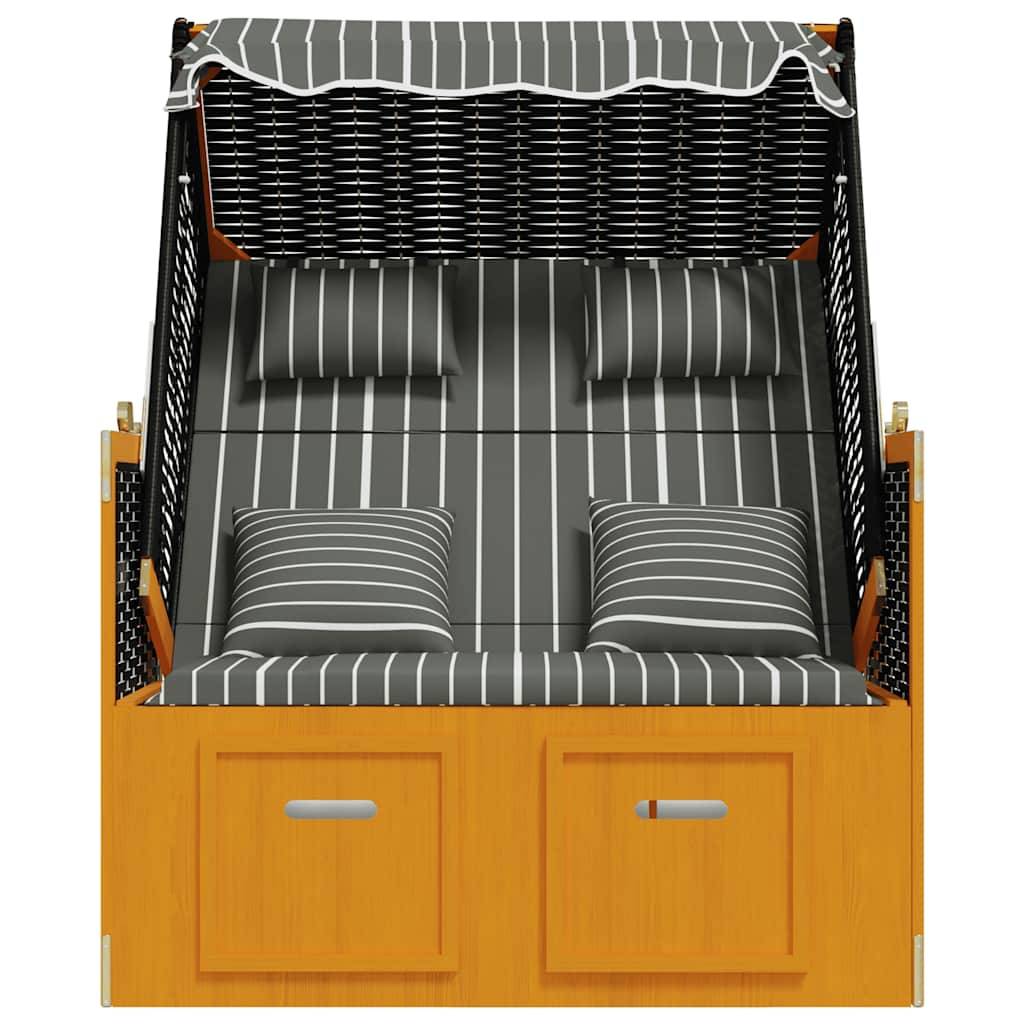 Chaise de plage Strandkorb Résine tressée bois Extérieur auvent Noir gris - ComfortXL Outdoor Living - Image 6