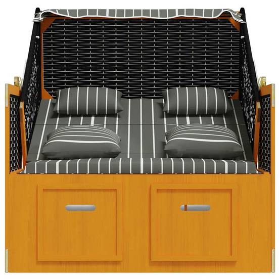 Chaise de plage Strandkorb Résine tressée bois Extérieur auvent Noir gris - ComfortXL Outdoor Living - Image 7