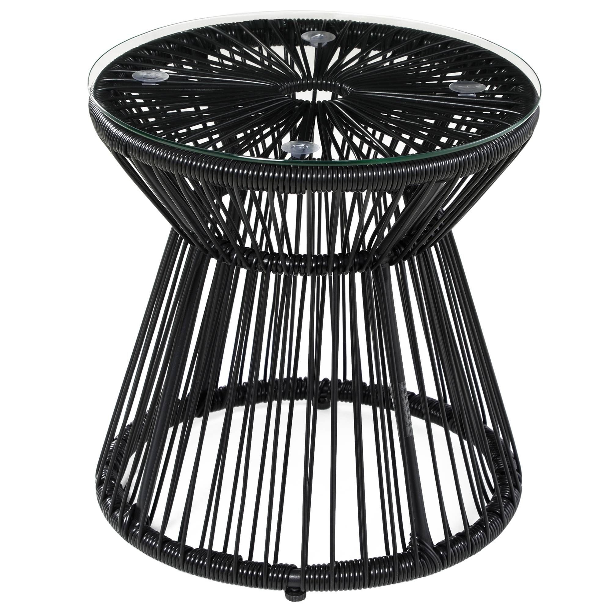 ComfortXL - Table d’appoint jardin résine tressée noire 40 x 40 x 42 cm plateau verre trempé style bohème extérieur - Image 10