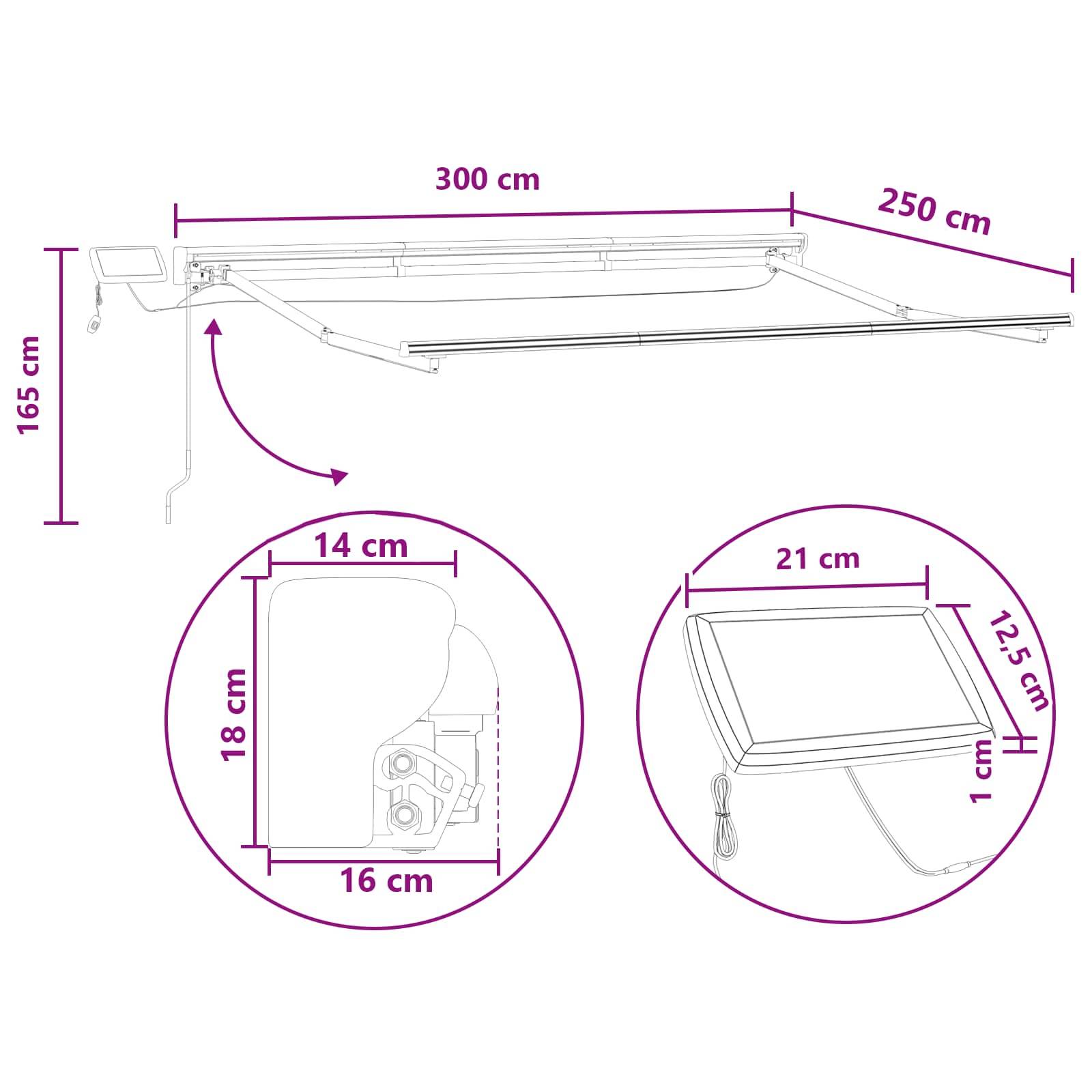 ComfortXL - Store banne manuel LED polyester aluminium ombrage soir 3x2.5m Gris clair - ComfortXL Outdoor Living - Image 8