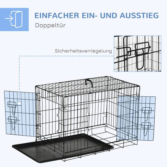ComfortXL - Cage Transport Chien Chat Métal Pliable Voyage Sécurisée 2 Portes 76cm Noir - ComfortXL Pet Living - Image 4