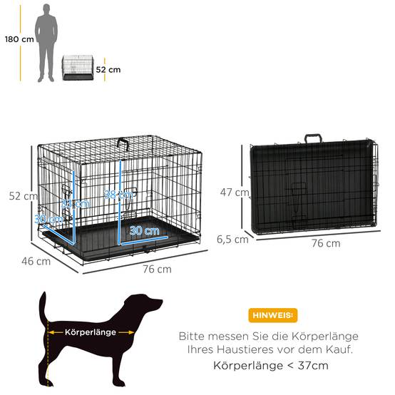 ComfortXL - Cage Transport Chien Chat Métal Pliable Voyage Sécurisée 2 Portes 76cm Noir - ComfortXL Pet Living - Image 3
