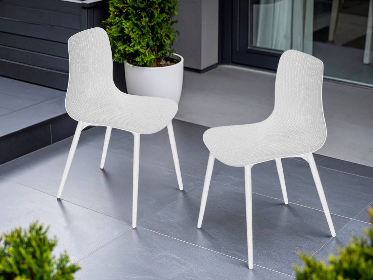 Lot de 2 Chaises de jardin en aluminium et résine blanc Corfou - Jardiline - Imagen 2