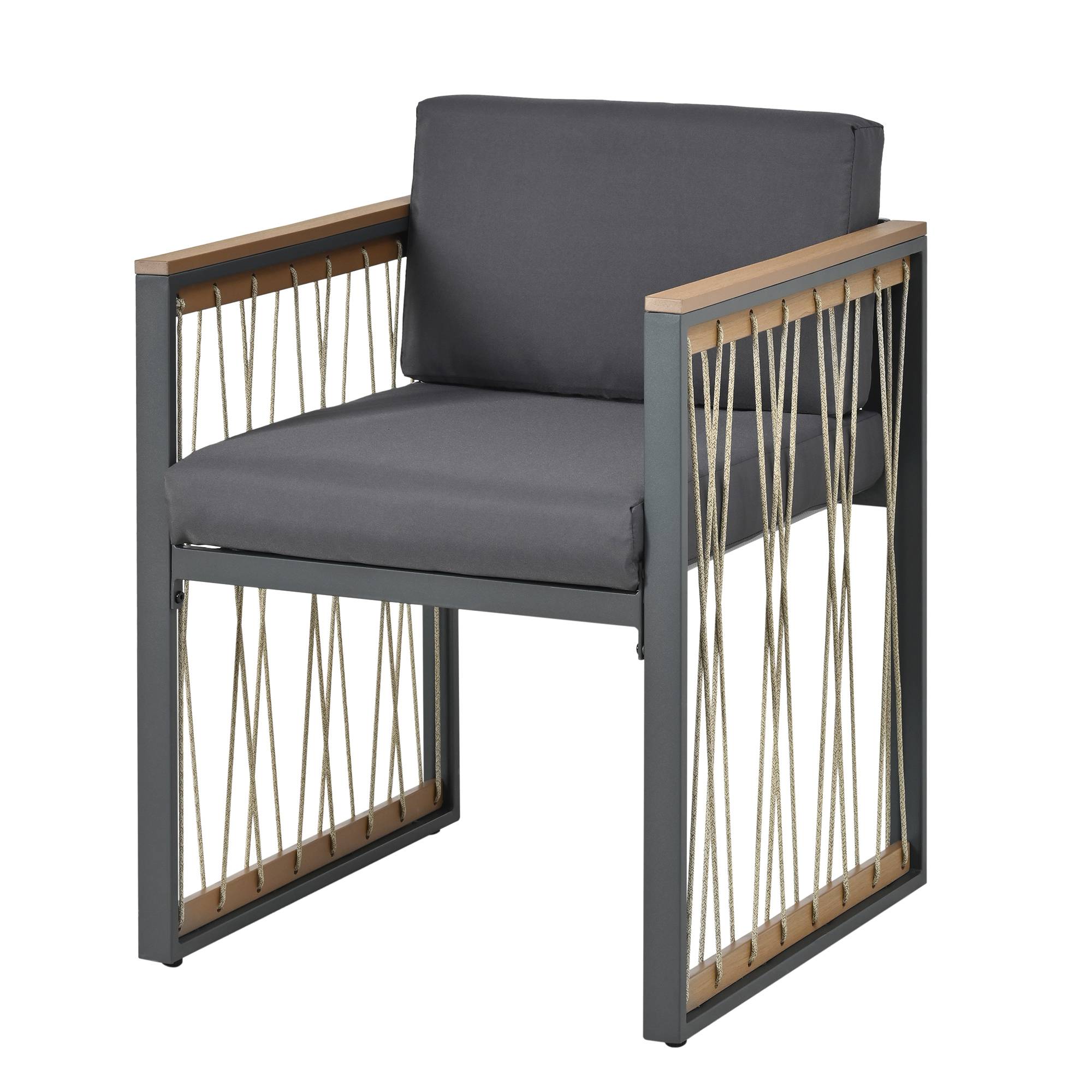 Salon de Jardin avec 4 Fauteuils 2 Repose-pieds et 1 Table 6 places Noir Naturel - Image 10