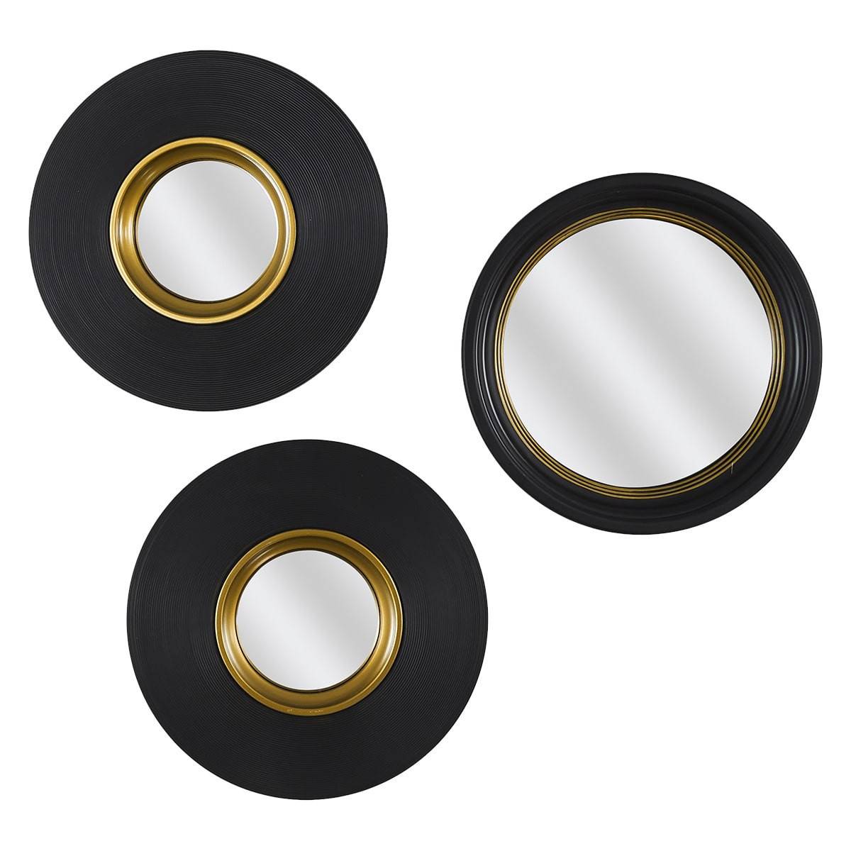 ALTOBUY - Lot de 3 Miroirs Convexes Ronds Noir et Or - HUBBLE