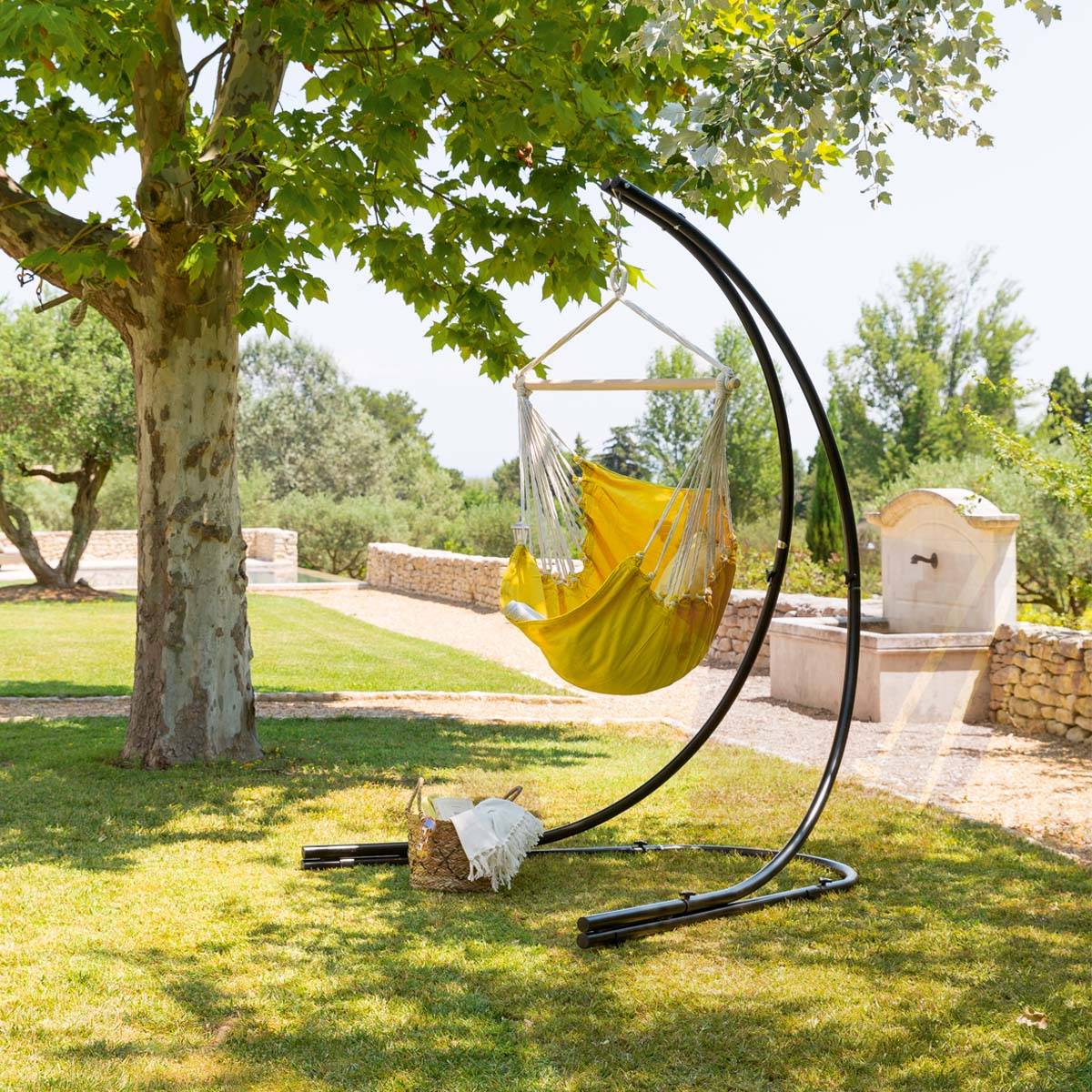 Hesperide - Chaise de détente suspendue "Cuenca" ocre en coton naturel et bois Hespéride - Imagen 2