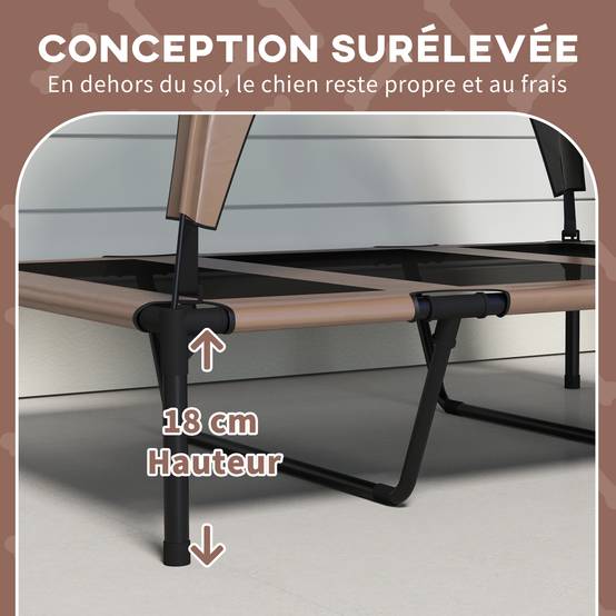 Lit surélevé chien acier oxford respirant animaux extérieur auvent anti-UV 106x76cm café - ComfortXL Outdoor Living - Image 9