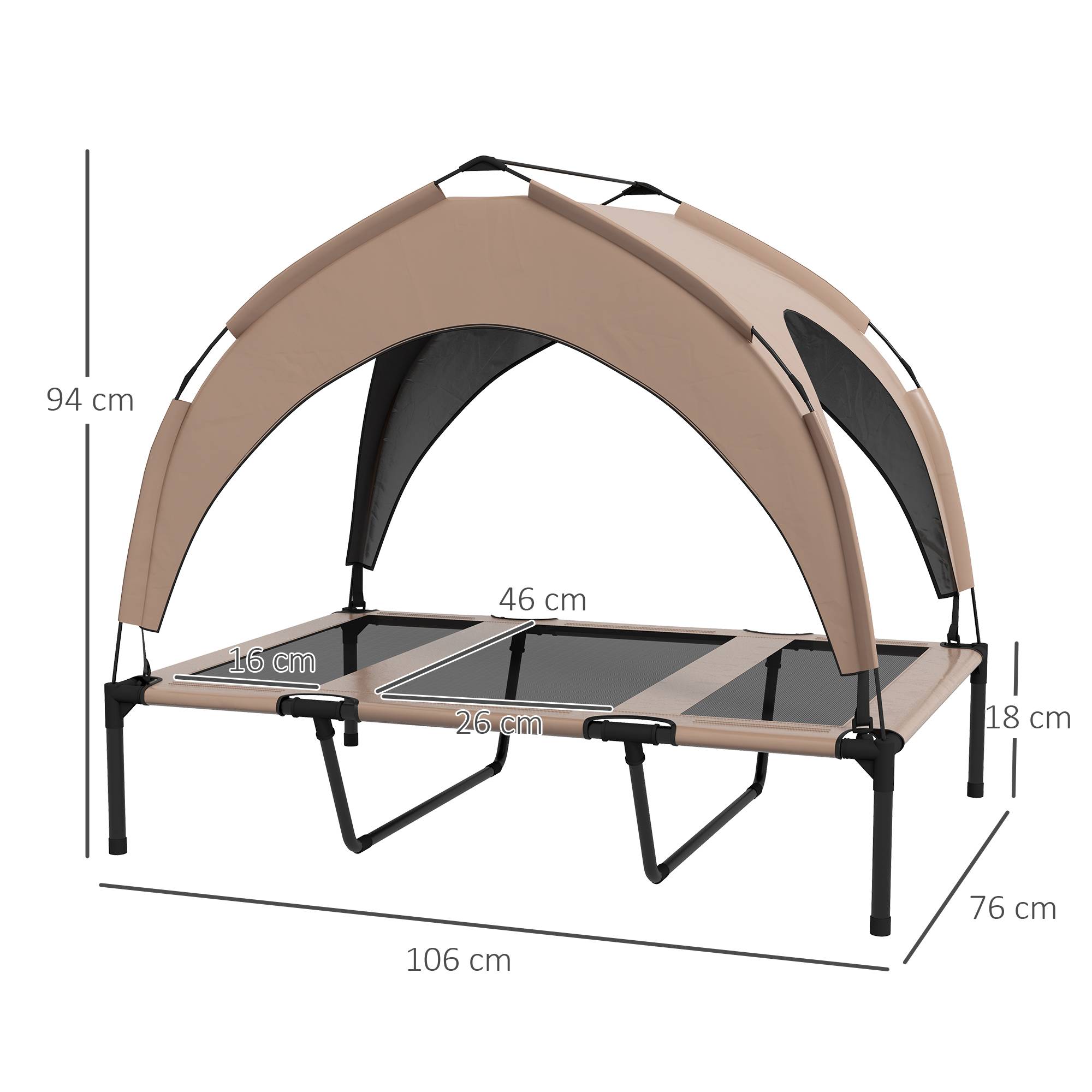 Lit surélevé chien acier oxford respirant animaux extérieur auvent anti-UV 106x76cm café - ComfortXL Outdoor Living - Image 5