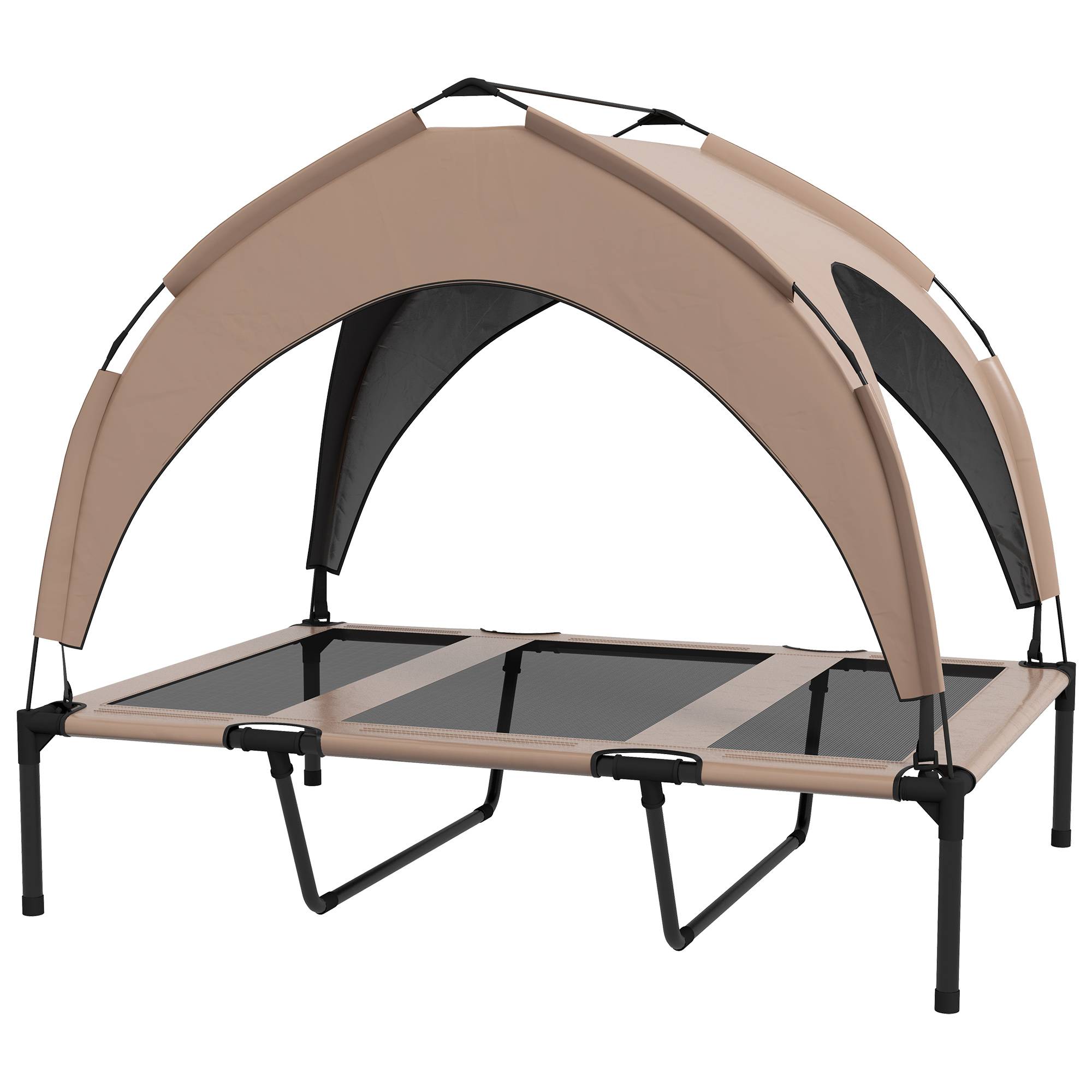Lit surélevé chien acier oxford respirant animaux extérieur auvent anti-UV 106x76cm café - ComfortXL Outdoor Living - Image 2