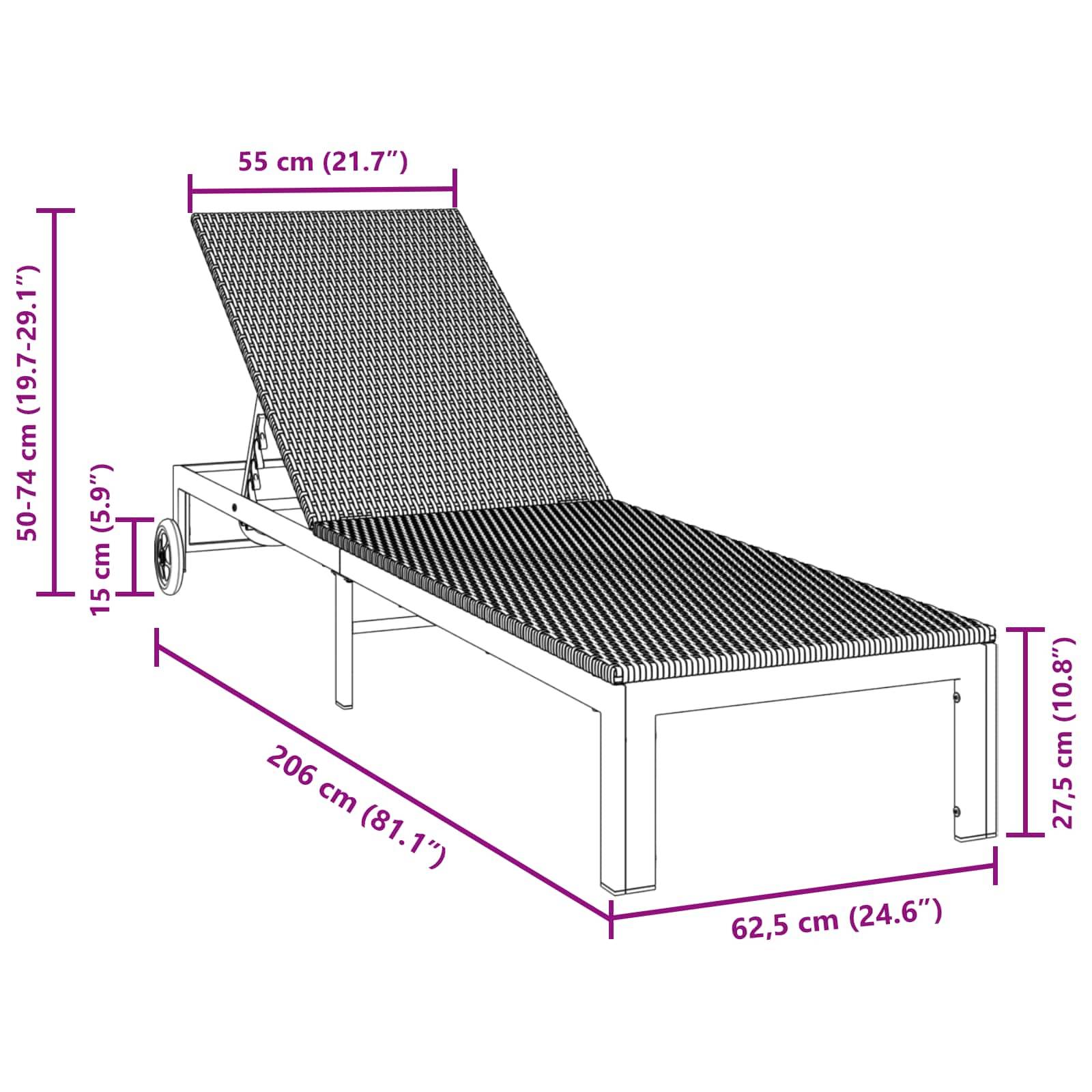PANGIVO - Transat polyrotin noir 206 x 62.5 x 74 cm - PANGIVO - Image 9
