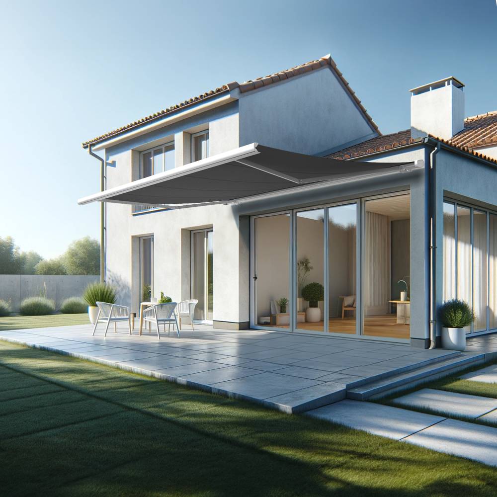 Store banne coffre MEEL 5,00x3,50m (Manuelle - Gris Graphite - Blanc) - Alia Productions - Imagen 1