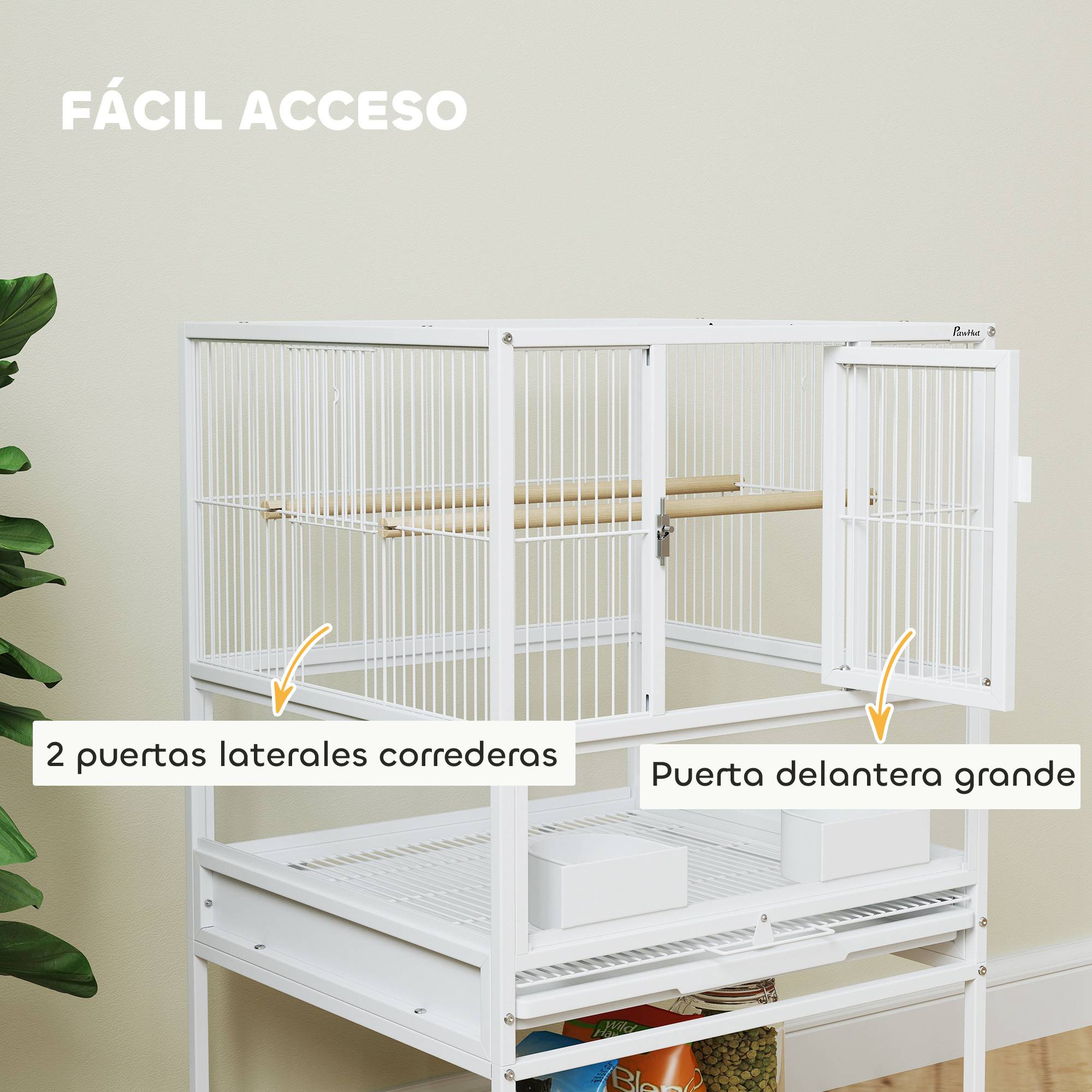 ComfortXL - Cage Oiseaux Design Panneaux Acryliques sur Roulettes pour Canaris et Perruches 83 cm Blanc - ComfortXL Outdoor Living - Image 8