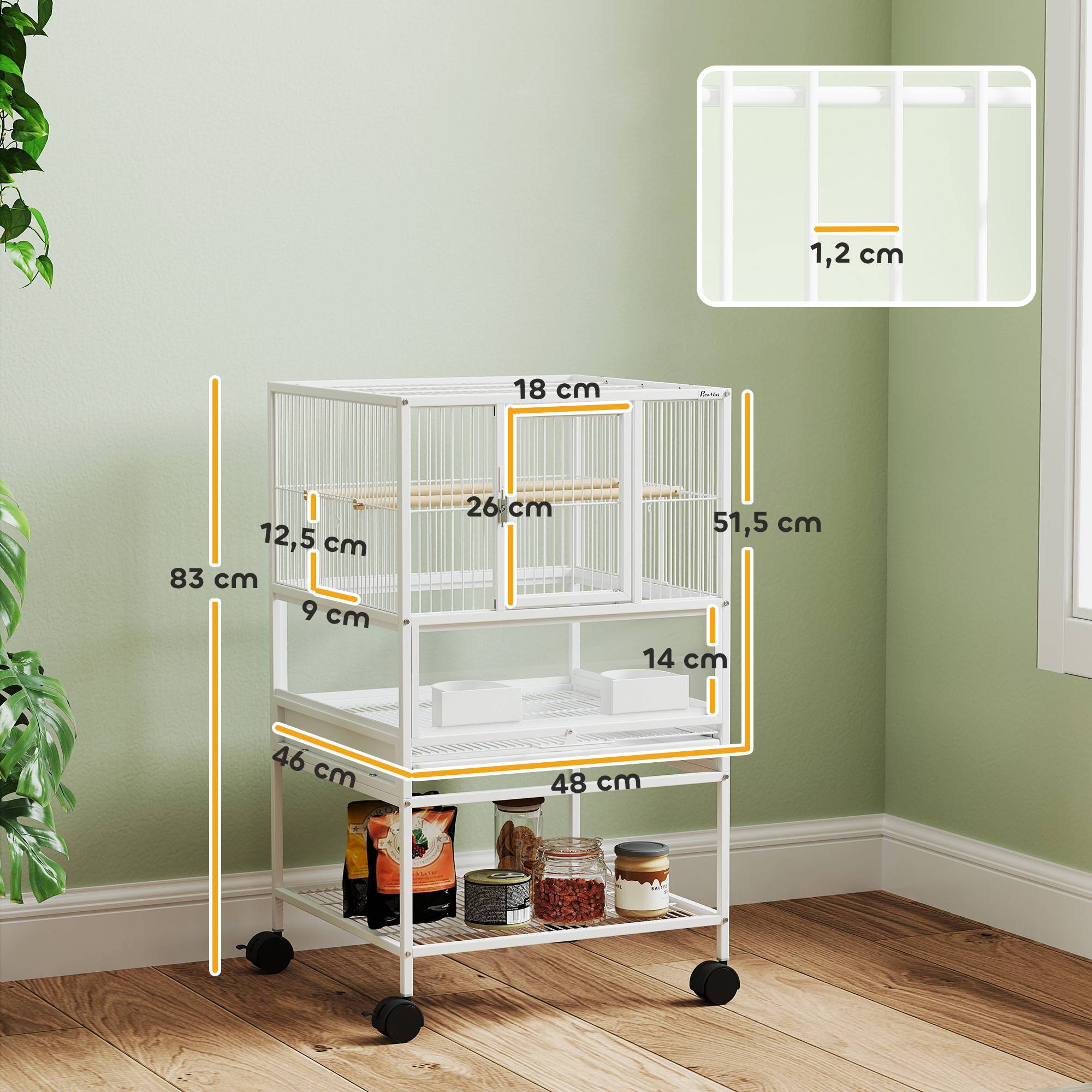ComfortXL - Cage Oiseaux Design Panneaux Acryliques sur Roulettes pour Canaris et Perruches 83 cm Blanc - ComfortXL Outdoor Living - Image 5