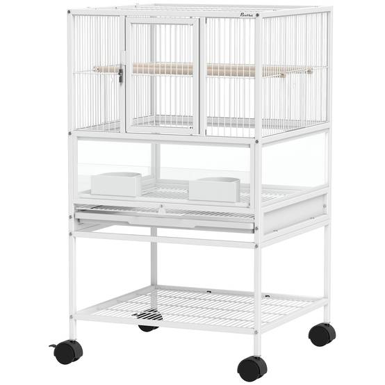 ComfortXL - Cage Oiseaux Design Panneaux Acryliques sur Roulettes pour Canaris et Perruches 83 cm Blanc - ComfortXL Outdoor Living - Image 2