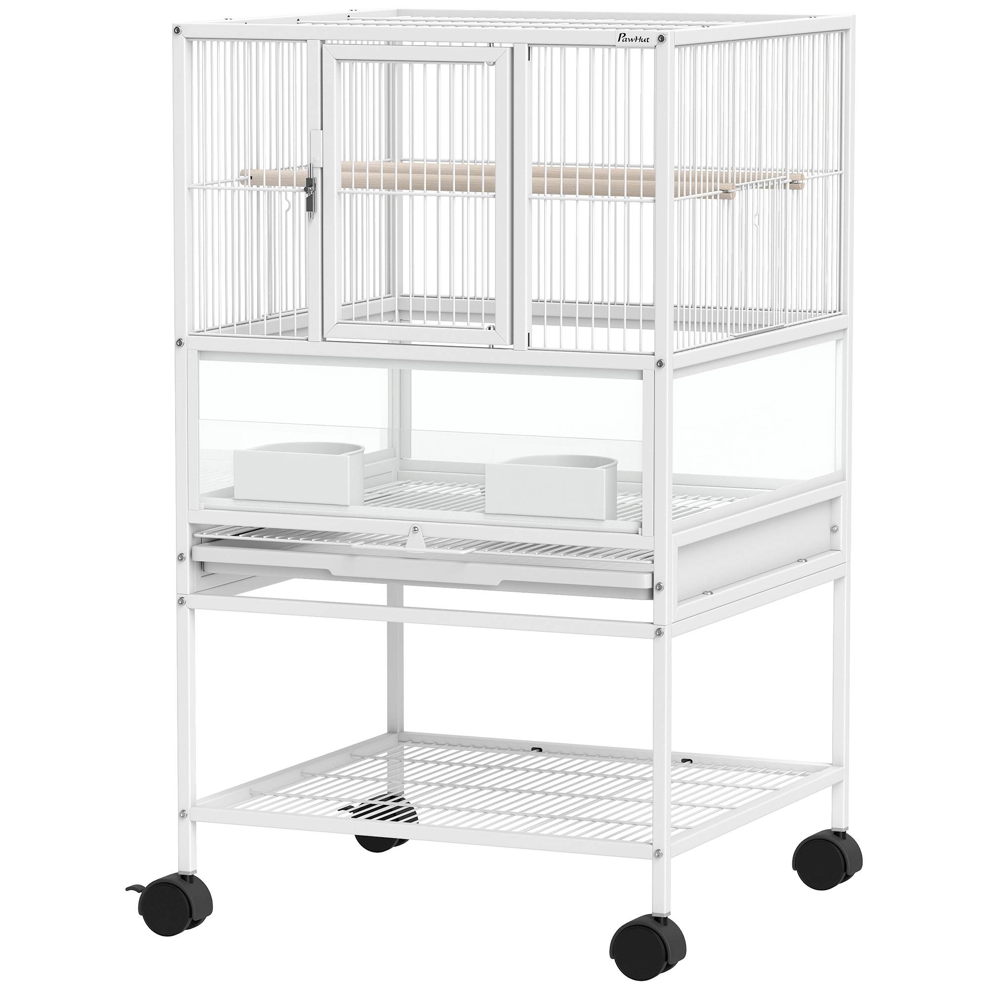 ComfortXL - Cage Oiseaux Design Panneaux Acryliques sur Roulettes pour Canaris et Perruches 83 cm Blanc - ComfortXL Outdoor Living - Image 2