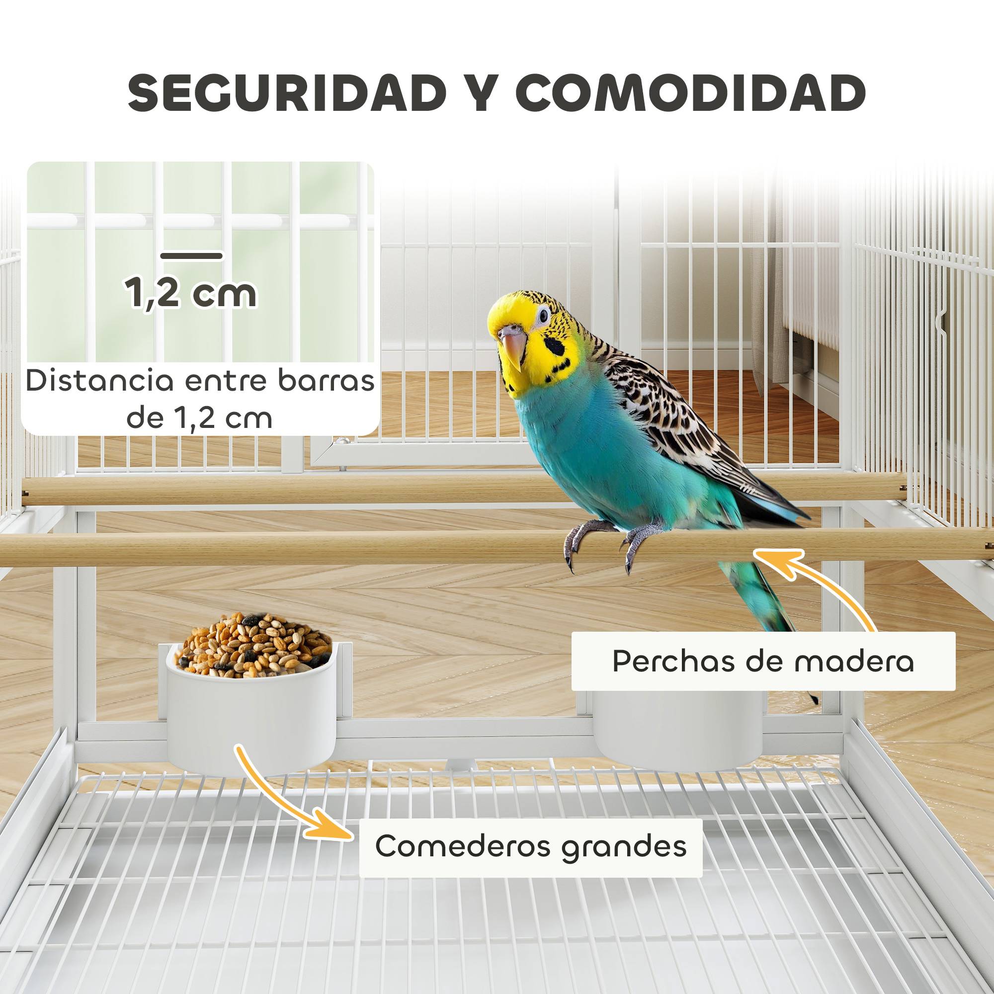 ComfortXL - Cage Oiseaux Design Panneaux Acryliques sur Roulettes pour Canaris et Perruches 83 cm Blanc - ComfortXL Outdoor Living - Image 7