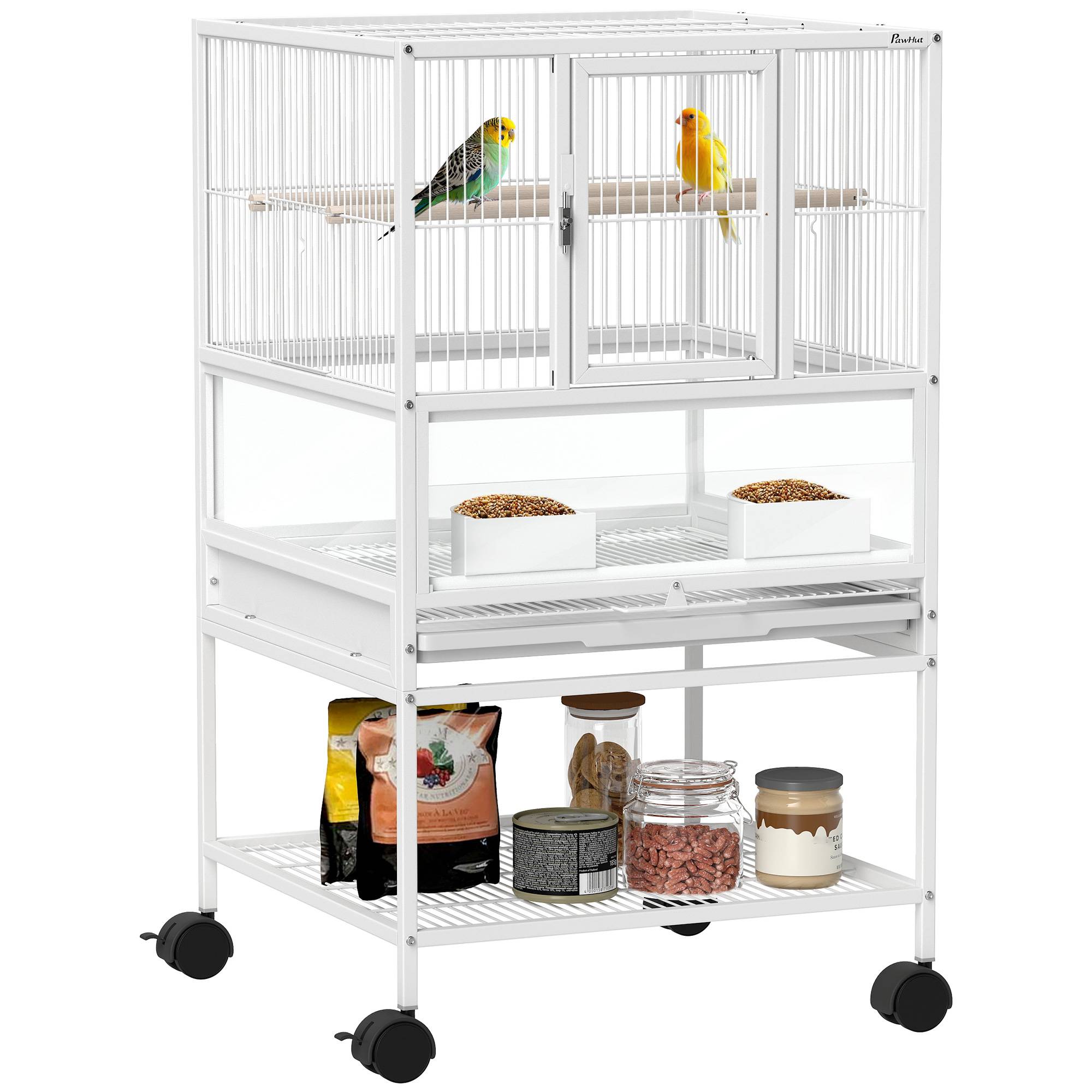 ComfortXL - Cage Oiseaux Design Panneaux Acryliques sur Roulettes pour Canaris et Perruches 83 cm Blanc - ComfortXL Outdoor Living - Image 1