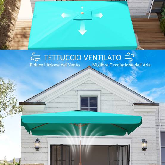 ComfortXL - Parasol rectangulaire aluminium polyester balcon inclinable effet bois manivelle 2x3m turquoise - ComfortXL Outdoor Living - Image 8